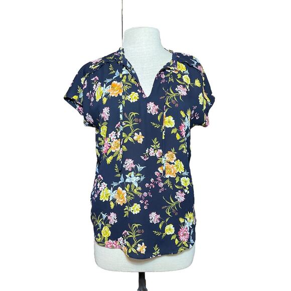 LOFT Women’s Size S Mixed Media Blouse Black Floral - Picture 1 of 6